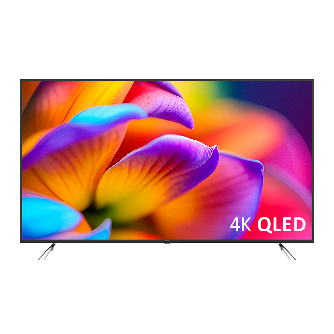 شاشة تلفاز ذكية من إيڤولي بدون حواف وبتقنية 4K QLED ونظام اندرويد