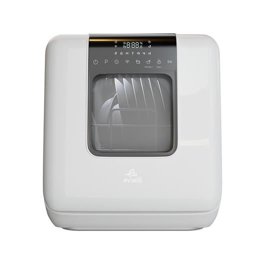 Evvoli Mini Table-top Portable Dishwasher with 3 Place Settings and 7 Wash Programs | 860W