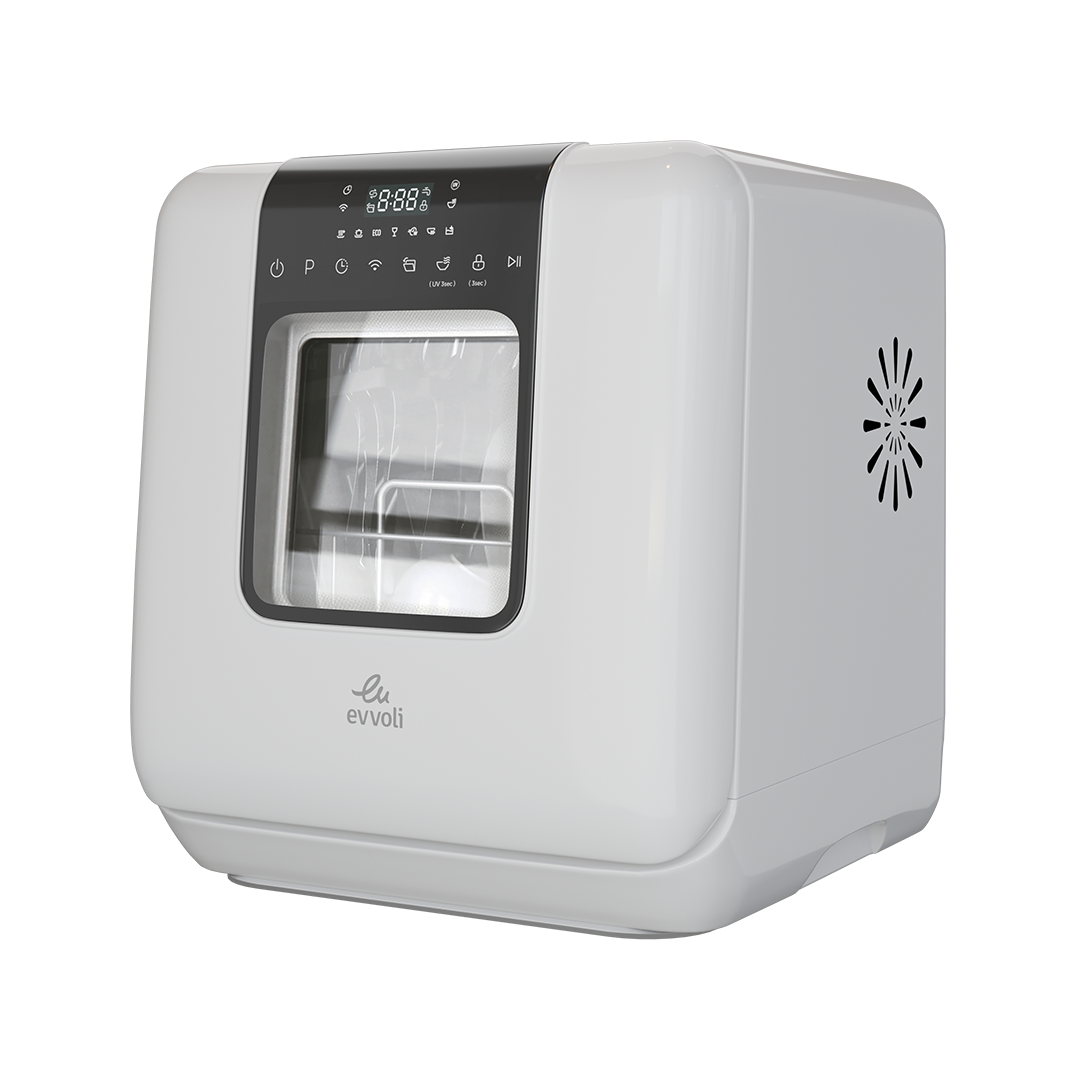 Evvoli Mini Table-top Portable Dishwasher with 3 Place Settings and 7 Wash Programs | 860W