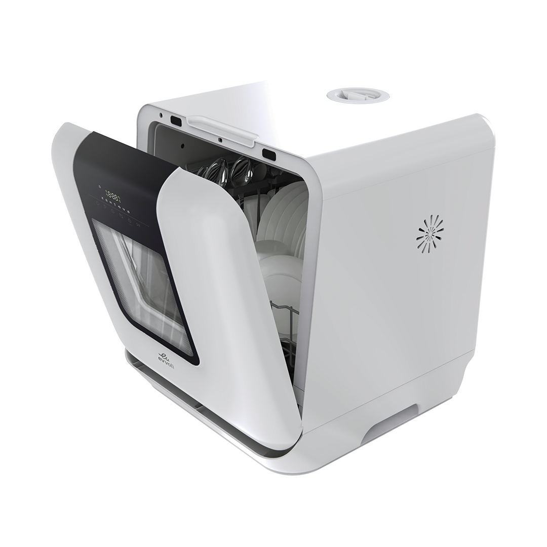 Evvoli Mini Table-top Portable Dishwasher with 3 Place Settings and 7 Wash Programs | 860W