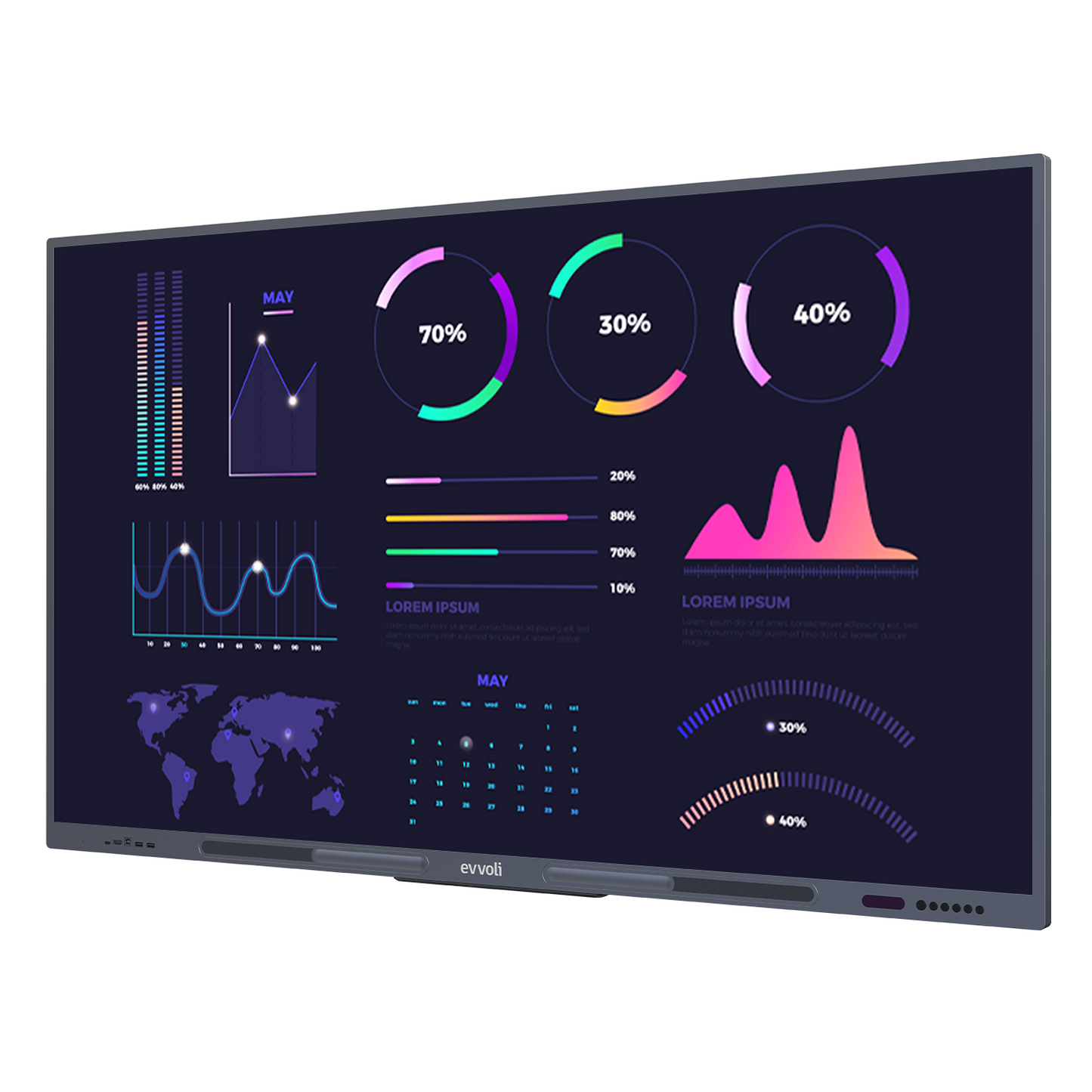 شاشة تفاعلية ذكية IFPD من إيفولي - حجم 65 بوصة مع ستاند - تدعم 40 نقطة لمس - 4K UHD LED - نظام أندرويد 13 - مدى ليزر 10 أمتار