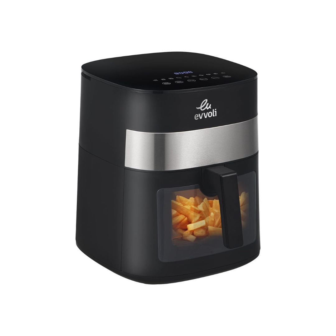 Evvoli Air fryer with 10 Preset Programs Transparent Window | 1800W | 8L