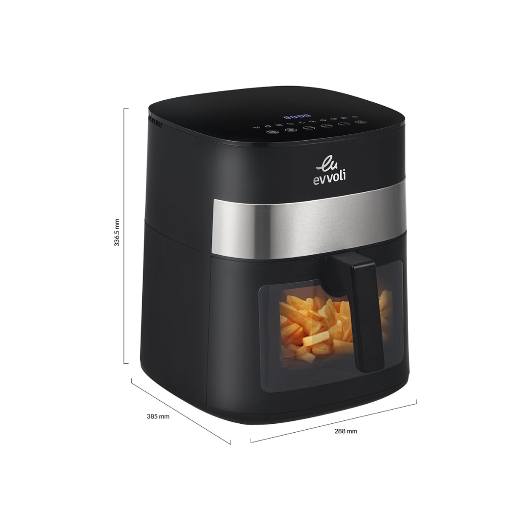 Evvoli Air fryer with 10 Preset Programs Transparent Window | 1800W | 8L