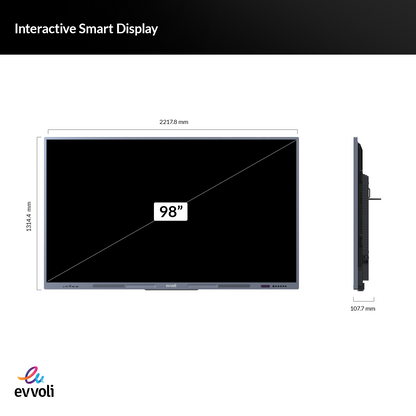 Evvoli 4K UHD 98 Inches Interactive Smart Display, LED Android13, 40 Points, 10M Laser Distance